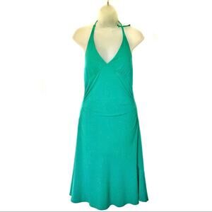 90s Backless Dress Vintage City Triangles Sparkly Green Halter Dress Sz L Junior